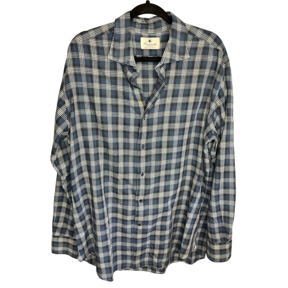 Giannetto Portofino Men’s XXL Blue Plaid Cotton Long Sleeve Button Down Shirt